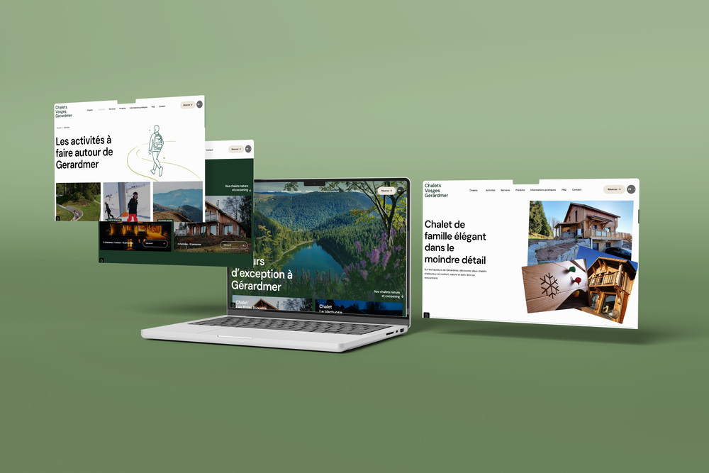 Page d'accueil du site Chalets Vosges Gérardmer réalisé par Lorweb